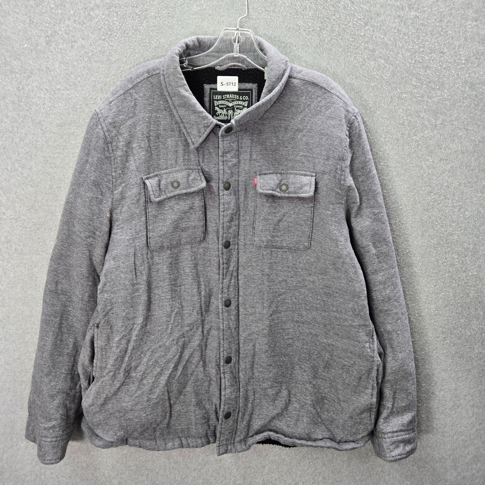 Levi Men Jacket XL Gray Heather‎ Sherpa Lined Shirt Shacket Pockets Collar